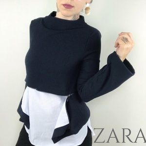 Zara Trafaluc Zip Off Layered Mock Neck Royal Top